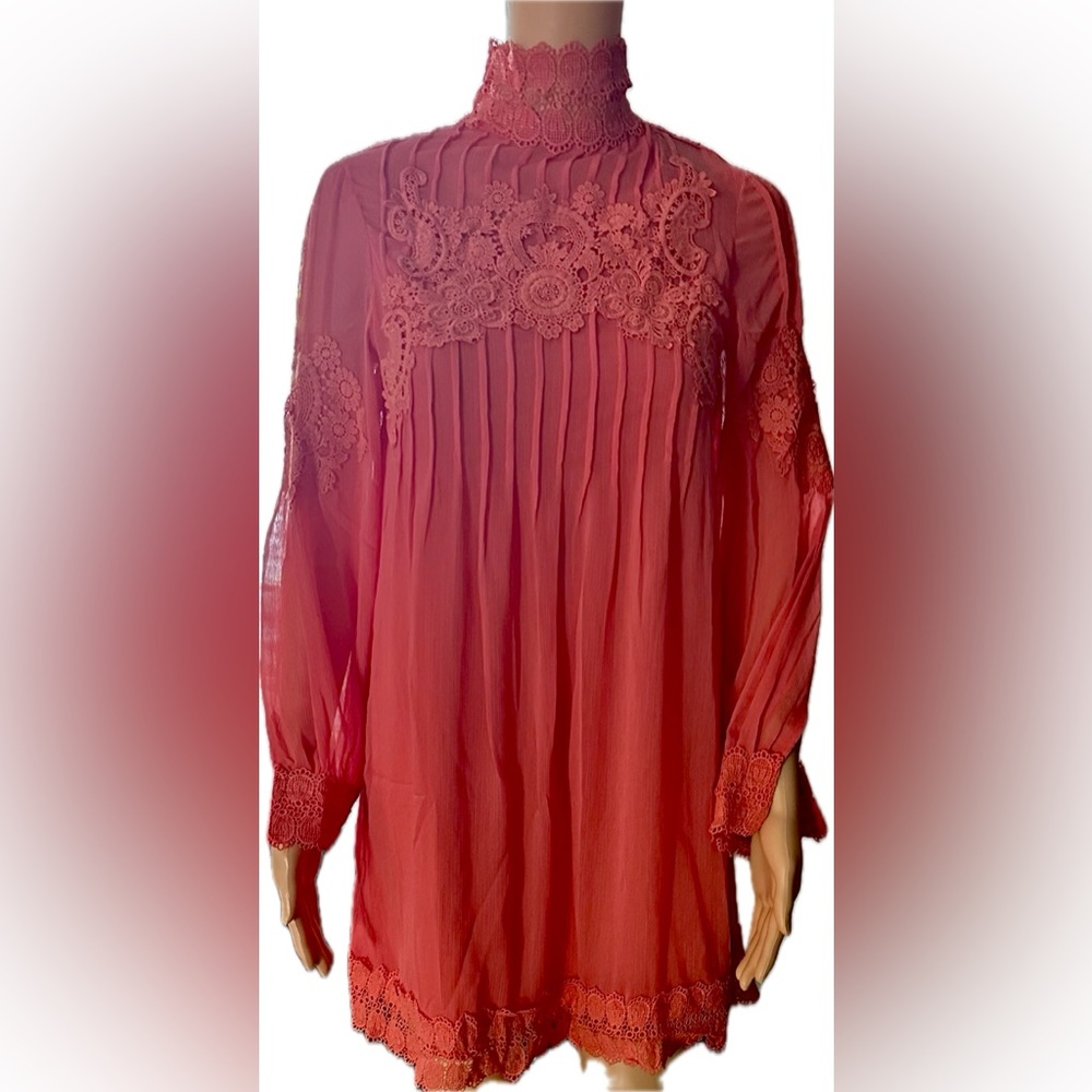 Trish Scully Pink Floral long sleeve mini dress size 0